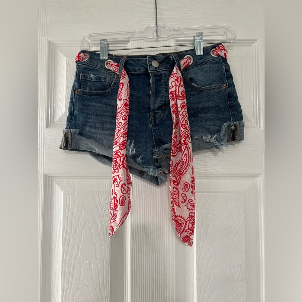 Altar’d State Jean Short - Red Scarf Belt